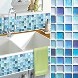 【モザイクタイル シール モザイクタイル シート ガラス風】3Dシール モザイクタイルシール4セット ブルー(B606-4-S2)