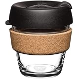 KeepCup Brew Cork | Reusable Tempered Glass Coffee Cup | Travel Mug with Splash Proof Lid, Recovered Cork Band, BPA & BPS Fre
