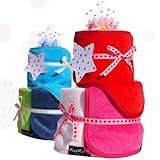 【Mum 2 Mum マムトゥーマム】 人気バンダナビブの2段オムツケーキ　★大人気のバンダナビブを3枚自由に選択★ 【即日発送対応】出産祝い/お祝い/内祝い (パンパース・Ｍ)