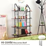 ブラウン／Reconte Rita RT-003 ディスプレイラック 1列 4段 シェルフ スチール 木製 木目 本棚 書棚 ラック オープンラック キャビネット 本棚 書棚 幅89cm
