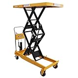 油圧式昇降台車 リフトカート テーブルカート ハンドリフター 高床 ロングタイプ 黄 最高位約1700mm 耐荷重約1000kg 昇降台 油圧リフト 油圧台車 テーブルリフト リフティングテーブル 二