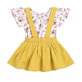 三番目の店 2PC 幼児の赤ちゃんの女の子の花のプリントのロンパース ジャンプスーツ+ストラップスカートの服装セット