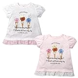 (ホワイト/80cm)ベビー服 女の子 Tシャツ 半袖 アイスプリント ストーン装飾 パフスリーブ 格子柄 オーガンジー フリル バック切替 女児 ベビー