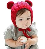 【SEBLES】 ベビー くま みみ 耳 キュート ニット帽 赤ちゃん 新生児 ～ 3歳 全3色 サイズ 42cm ～ 52cm クロスセット (レッド)