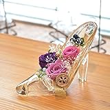 [florence du]プリザーブドフラワー 3輪バラハイヒールアレンジメント パープル ガラスの靴　花 ギフト フラワーギフト 結婚 誕生日 プレゼント 古希 敬老の日ギフト