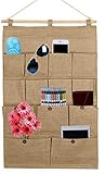 HILLMARTリネン/コットン生地13ポケット壁ドアクローゼットHangingストレージバッグオーガナイザー、Hangingシェルフ ブラウン