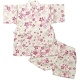 ガールズベビー浴衣|甚平[くろわっさんす べべ]ベビー甚平|上下セット|さくら 桜柄|和柄(日本製生地)綿100％|女の子|女児 95cm ホワイト