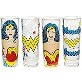 Zak Designs wwnn-s430 Wonder Woman Comics Miniガラス4 Pieceウィンドウボックス、2オンス、マルチカラー