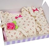 ビジュー&ビー オリジナルギフトセット ドットと小花シリーズ クリーム サイズ60、70、80 (長袖ロンパース+レッグウォーマー+ヘアバンド) BBTAM03-CR60