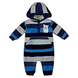 LittleSpring秋冬 ベビー 男女兼用 熊柄 ストライプ 前ポケット カバーオール ロンパース18M