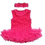 BAOHULU ベビー　女の子用　フォーマルドレス　ワンピース　袖無し　プリンセス　巻き花　3色揃い　無地　ふわふわ　ヘアバンド/チュールスカート付き　プリンセススカート　写真　撮影　フラワードレス