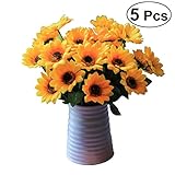WINOMO 5個プラスチックグリーン植物人工フェイクシミュレーションSun花装飾Lifelike植物ホームオフィスパーティー装飾用(イエロー)