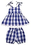 かわいいベビーガールズ服ブルー格子柄Aライントップブラウス+ Bloomer Shorts 2pcs衣装セット