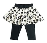 スカート付き6分丈レギンス 140サイズ フラワークリーム×BLACK