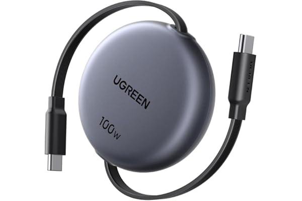 UGREEN 【100cm巻き取り式】PD 100W/5A USB-C ケーブル 4階段調整可能（36/60/82/100cm） 軽さ ミニ型 「持ち運び用 部屋収納」 両引き メタル風仕上げ PPS対応 E-Marker スマホ・パソコン・タップレットなどType-C適合