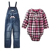 OSH KOSH(オシュコシュ) B'gosh ベビー ガールズ オーバーオール / 長袖ロンパース (ピンクチェック) 2Pセット 2-piece Overall Set (24M(90))