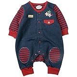 《秋冬春対応》 LoveLoveKids(ラブラブキッズ)裏起毛無地ボーダー使いモンキーオール 60cm /インディゴ NO.KK-31-3963