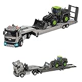 Aelithor 特大ダブルデッキ建設車両輸送車セット 合金トレーラーおもちゃ 慣性走行 ゴムタイヤ 開閉式キャブ 4〜6歳男児用車両モデル