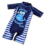 Double two 子供 ベビー 男の子 水着 ラッシュガード ストライプ ブルー 帽子付き3歳~7歳 (110－120cm)