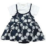 《夏対応》SHORH KID'S(ショーキッズ) 女児天竺キャミ重ね着風リゾート柄ロンパス 70cm/ネイビー NO.SD-50772