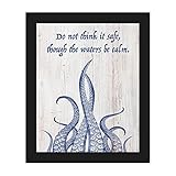 Do Not Think It安全、Though the Waters Be Calm – ブルー: Pirate Nautical Saying Quote with Tentaclesのビーチハウ