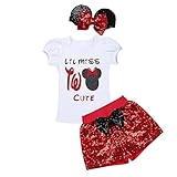 （イーエフイー）EFE　 子供服　女の子　上下セット　ヘッドバンド　ガールズ　コットン　半袖　Tシャツ　トップス　ショートパンツ　スパンコール　ミニー　可愛い　ベビー服　赤ちゃん　コスチューム ホワイ