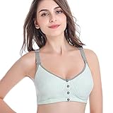 【SEBLES】マタニティ 産前 産後 楽々授乳 前開き コットン 無地 レース シンプルデザイン バストアップ フロントボタン ブラジャー 全6色 4サイズ(グリーン,S)