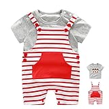 エルフ ベビー(Fairy Baby)ベビー服セット スーツ 半袖Tジャツ サスペンダー付きパンツ 可愛い(レッドストライプ、サイズ80)