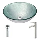 Spiritoシリーズdeco-glass容器シンクでChurningシルバーwith Fann蛇口でクロム