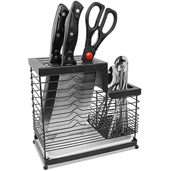 POTOLON 包丁スタンド 箸立て キッチン収納 カトラリースタンド 箸ホルダー・スプーン・フォーク収納可能 ステンレス ブラック