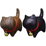 猫 置物 玄関小物 インテリア飾り 木製招き猫 幸運 招き 誕生日プレゼント 緑檀 + 黒檀 2個セット