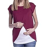 授乳Tシャツ Hosam マタニティウェア Tシャツ 授乳服 半袖 夏用 おしゃれ 無地 授乳 産前 産後 妊婦 (M, レッド)