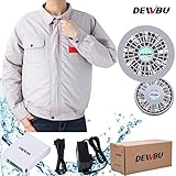 DEWBU 空調服 作業服 空調風神服 熱中症対策 長袖 半袖 工場内 屋外 農業 エアークラフト (グレー, XXL)