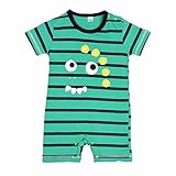 エルフ ベビー(Fairy Baby)ベビー服 半袖ロンパース 夏用 つなぎ おしゃれ 縞柄 グリーン サイズ：95
