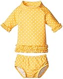 ラッフルバッツ RuffleButts 水着 ラッシュガード ビキニ Yellow Polka Dot Ruffled Rash Guard Bikini 6-12m 黄 ナイロン スパンデックス R