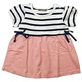 《春夏対応》 nico hrat(ニコフラート) 製品洗い加工済み 42/2天竺半袖ボーダーリボンチュニック 110cm/NV NO.B-270111