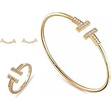 JOOVAYUN Gold Silver Bangle Bracelets Rings Stud Earrings Cuff Bangles Bracelets for Women Girls