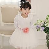 子供 長袖 チュールワンピース パール コサージュ付き フォーマル 発表会 結婚式 キッズドレス (140)