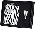 Visol Zebra Leather Stainless Steel Liquor Hip Flask Gift Set, 6-Ounce, Black and White by Visol