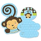 Monkey Boy – Shaped fill-in招待状 – ベビーシャワーまたは誕生日パーティー招待カード封筒付き – 12のセット