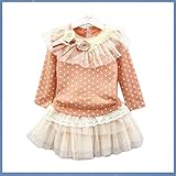 (韓国スタイル子供服) セットアップキッズ 女の子上下セット 水玉レースネック 長袖Tシャツ+レースフリルスカート80cm 90cm 100cm 110cm hot-pink,90