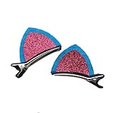 Nice Days（ナイス　ディズ） 【2個入り】ヘアアクセサリー 子供用 ヘアピン ヘアクリップ かわいい 猫耳 キラキラ スパンコール 髪飾り 写真撮影 (ローズレッド)