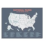 USアメリカ合衆国の国立公園マップ、ブラックUSAマップ、ポスター、マップ、マップ、マップ壁装飾、旅行マップ、壁アートの子供、子供の部屋装飾、Road Trip、旅行装飾、24 x 18。。。 24x