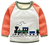 C-Princess 秋冬 子供服 ベビー服 長袖 裏起毛 Tシャツ トレーナー 列車プリント かわいい キッズ 男の子 普段着 あったかい カジュアル オレンジ 100cm