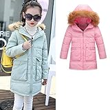120-160cmキッズ ダウンジャケット フード付きロング丈ダウンコート 軽量 ダウン使用　かわいいファー付き 子供用　女の子 Red,140