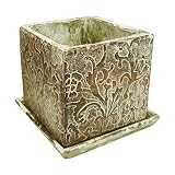 4号 キューブ アンティーク調 ブラウン 植木鉢 おしゃれ 陶器 穴あり 受け皿付き ペンキ塗り インテリア 502B