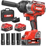 Alloyman 電動インパクトレンチ 強力 1200N.m 1/2"トルクレンチ ブラシレスモーター 4.0Ah大容量バッテリー2個セット 20V 自動停止モード 無段変速 正逆転切替 LEDライト付き コードレス 充電式インパクトレンチ タイヤ交換 自動車の修理 ナットの締め付け ボルトの緩み 