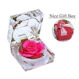 ハンドメイドPreservedフレッシュフラワーローズアクリルクリスタルリングボックス – 小さな贈り物ロマンチックバレンタインの日のアイデア、記念日、誕生日