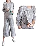 【leluce】マタニティ 授乳服 スウェット 上下 セットアップ パジャマ ルームウェア コットン【 M / L / XL 】 (L)