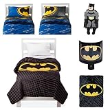 Batman Dark Knight 7 Piece - Twin Bed in a Bag - Microfiber Comforter, 3 Piece Sheet Set, Batman Plu